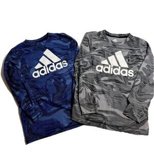 Adidas Boys Youth Long Sleeve Logo Shirts Size 7 Blue Black Gray Lot Of 2